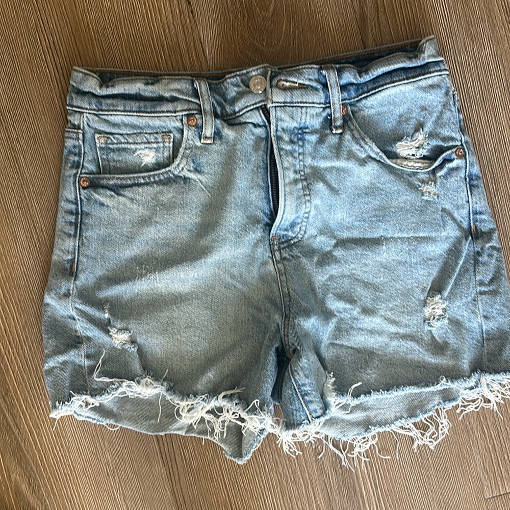 Express Light Blue Distressed Jean Shorts